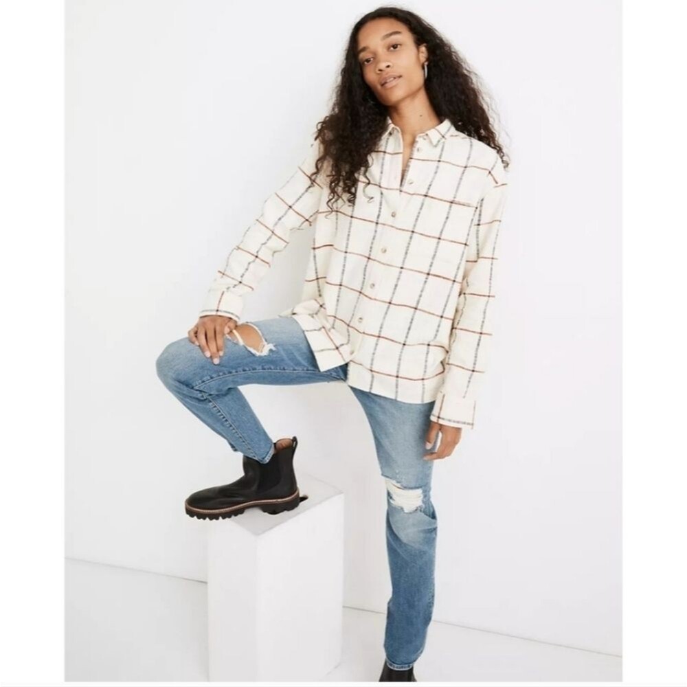 Madewell Oversized Ex-Boyfriend Flannel Shirt in Windowpane Print Size S